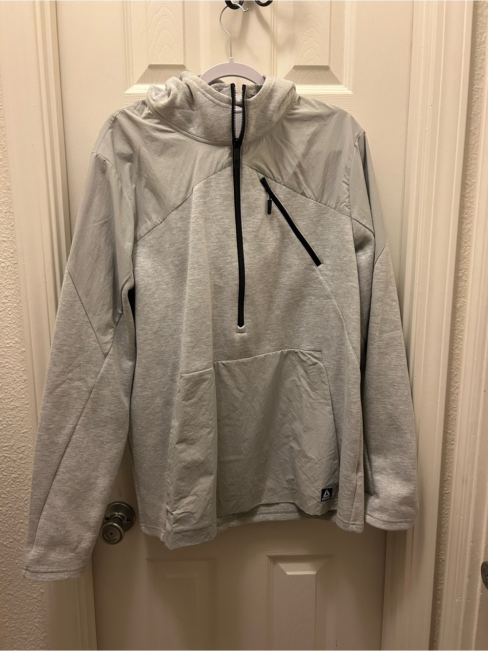 Reebok Light Gray Hooded Quarter-Zip Performance Pullover
